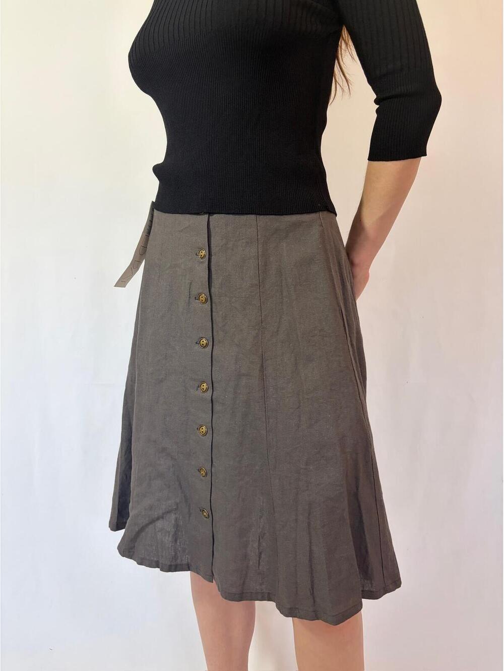 Charcoal Gray Prairie Peasant Casual Midi Skirt